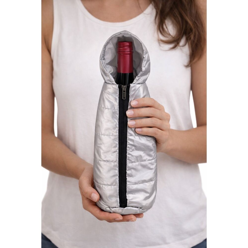 Wine Bottle Hoodie Jacket Insulated Zipper Gift Cover Silver New